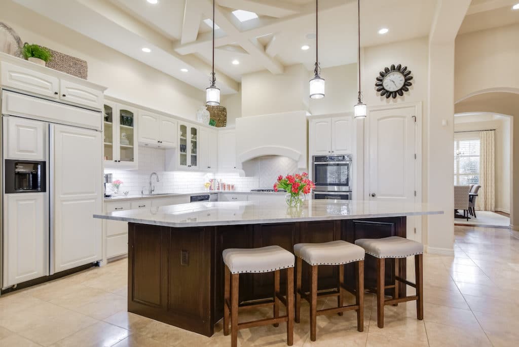 White kitchen stained island