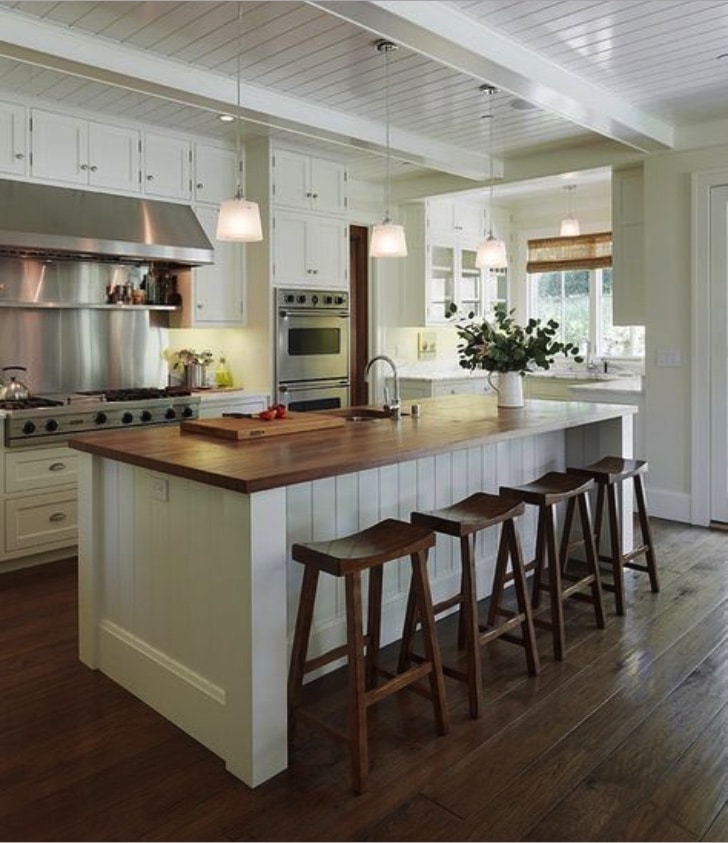 White kitchen with butcher block