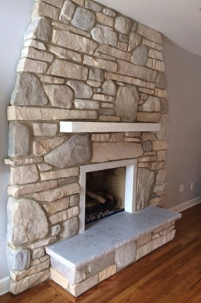 stone fireplace gray paint