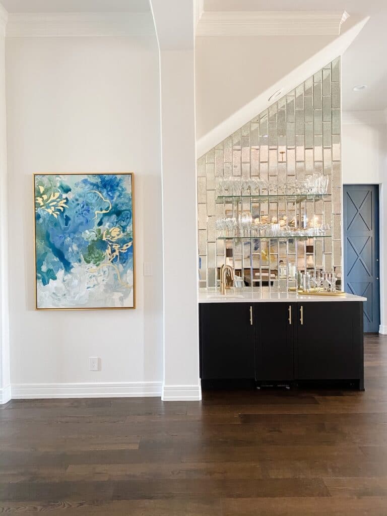 Wet bar with glass shelves