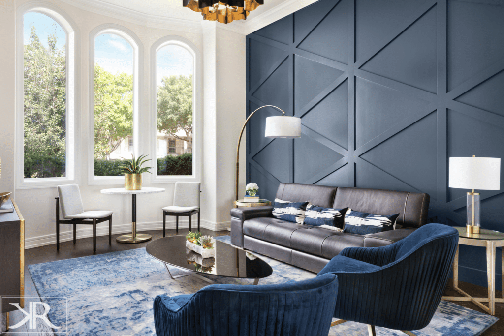 navy accent wall millwork moulding trimwork