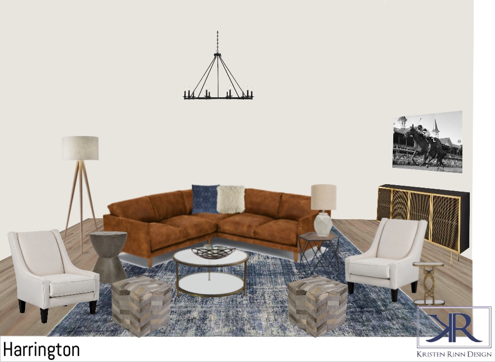 E-design living room chestnut leather sectional sofa