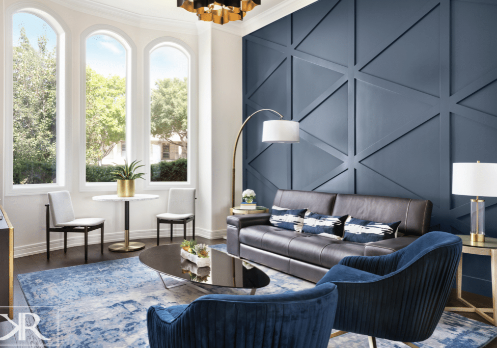 navy accent wall millwork moulding trimwork
